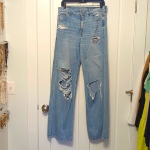 AE Dreamy Drape Stretch Baggy Ultra Wide-Leg Super High-Waisted Ripped Jean - 8
